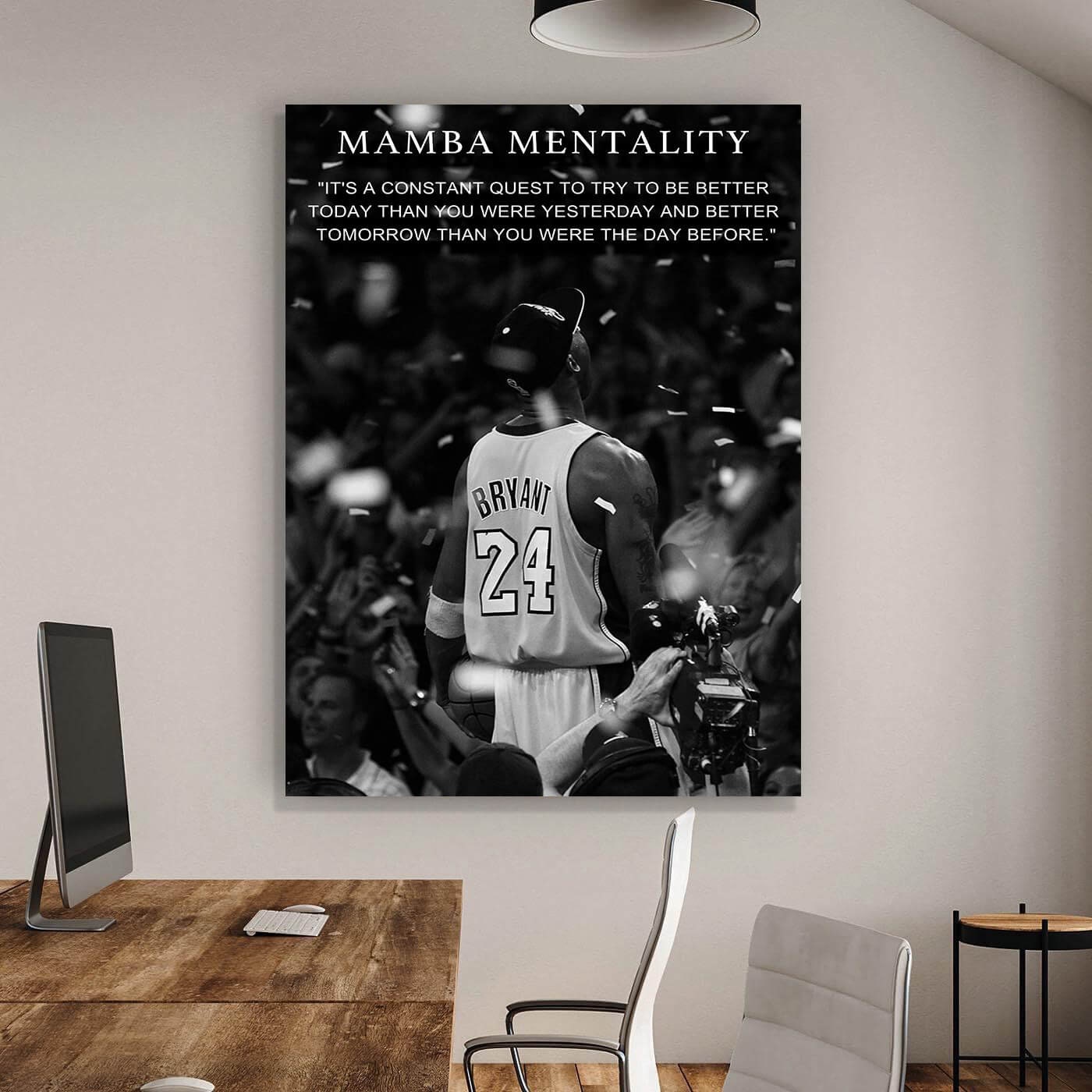 Mamba Mentality Kobes Framed Canvas Sport Quotes Inspirational Wall Art Motivational Kobe Posters Bryant Decor Living Room Artwork Men Gym