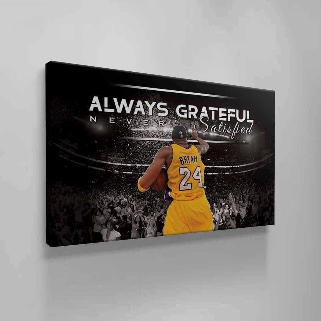 LeBron James Record Breaking Shot Poster - Always Grateful Never Satisfied - Lakers Canvas Wrap for Man Cave Kids Room Game Room or Bar