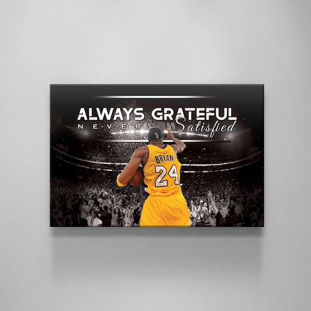 LeBron James Record Breaking Shot Poster - Always Grateful Never Satisfied - Lakers Canvas Wrap for Man Cave Kids Room Game Room or Bar