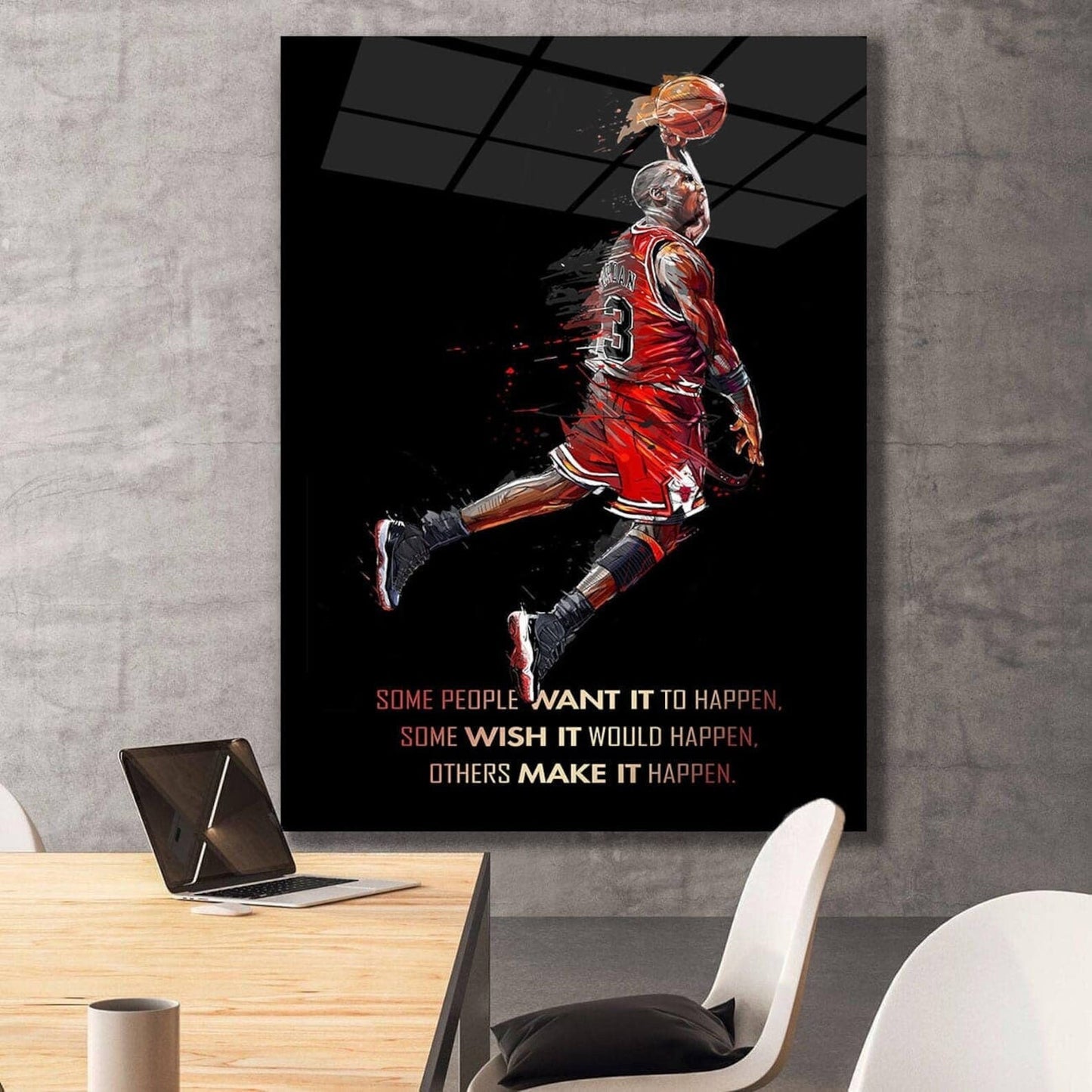 Make It Happen Michael Jordan Basketball Ball Wall Art, Jordan 23 Chicago Bulls Poster, Wall Art, Mike Basketball Goat Canvas