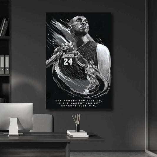 Kobe Bryant Canvas Poster Black and White Canvas Print Basketball Player Lakers Mamba Picture Stretched and Framed Ready to Hang for Decor