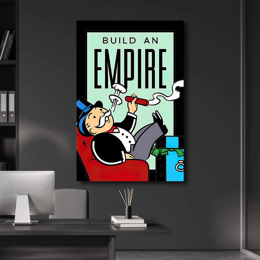 Monopoly Wall Art - Entrepreneur Inspired Motivational Poster - Build Your Empire and Hustle with Luck and No Excuses - Businessman