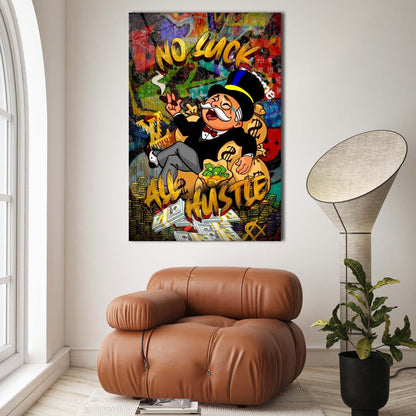 No Luck All Hustle Alec Monopoly Wall Art, Motivational Poster, Inspirational Entrepreneur Print, Pop Culture Office Money Financial Freedom