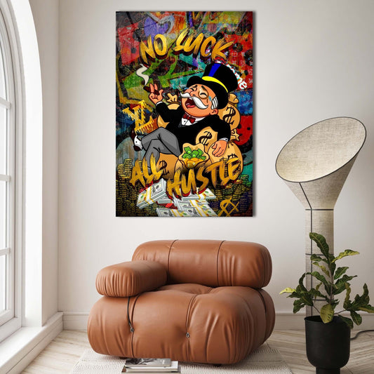 No Luck All Hustle Alec Monopoly Wall Art, Motivational Poster, Inspirational Entrepreneur Print, Pop Culture Office Money Financial Freedom