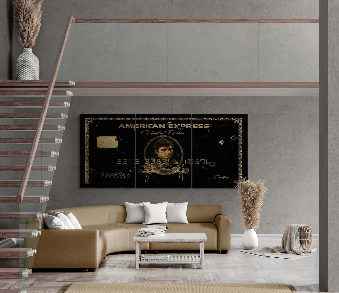 Set of 3 Tony Montana "Scarface" Canvas Prints - American Express Gold Amex Motivational Wall Art Poster, Iconic Movie Entrepreneur Decor for Home Office Gym Dorm Man Cave