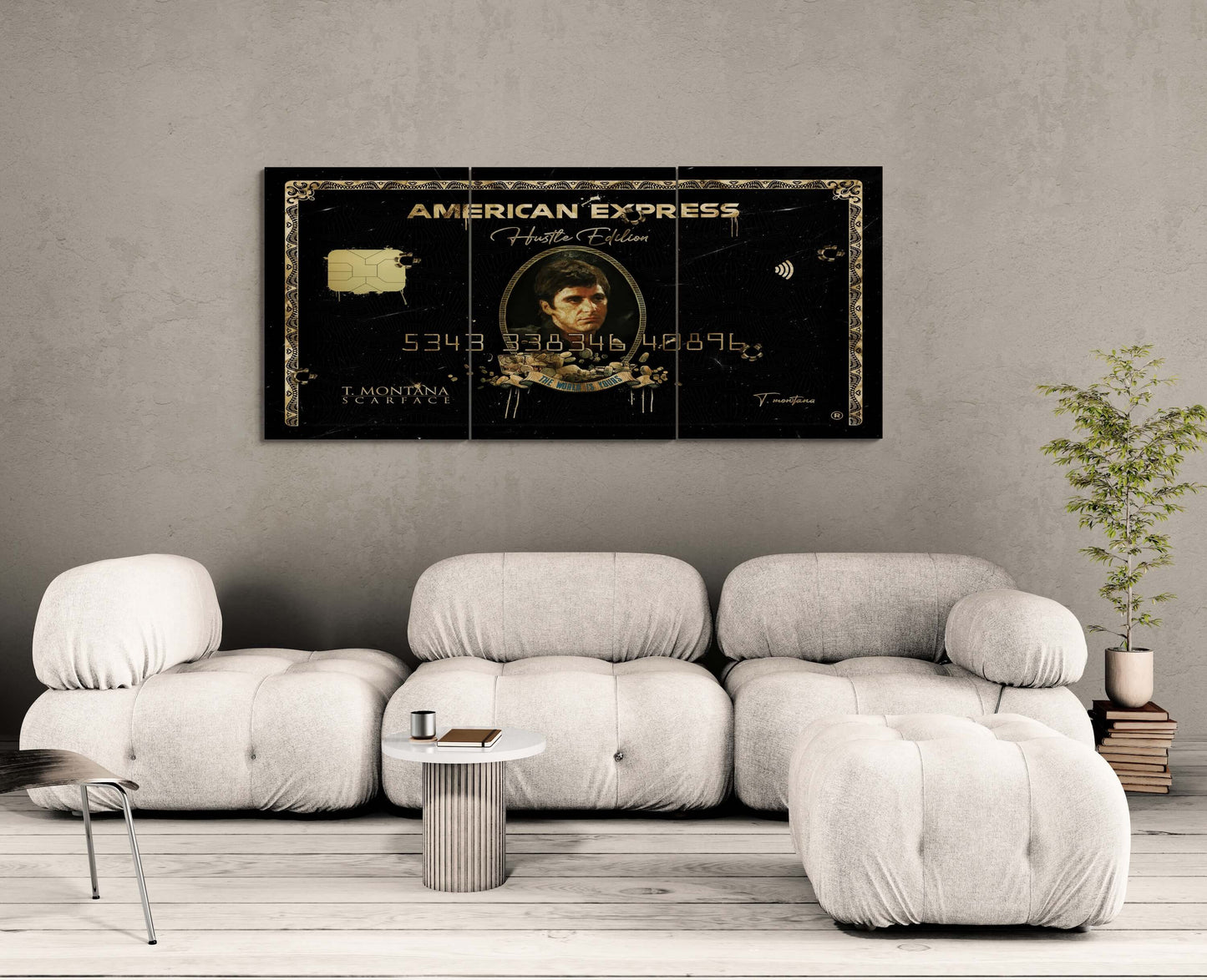 Set of 3 Tony Montana "Scarface" Canvas Prints - American Express Gold Amex Motivational Wall Art Poster, Iconic Movie Entrepreneur Decor for Home Office Gym Dorm Man Cave