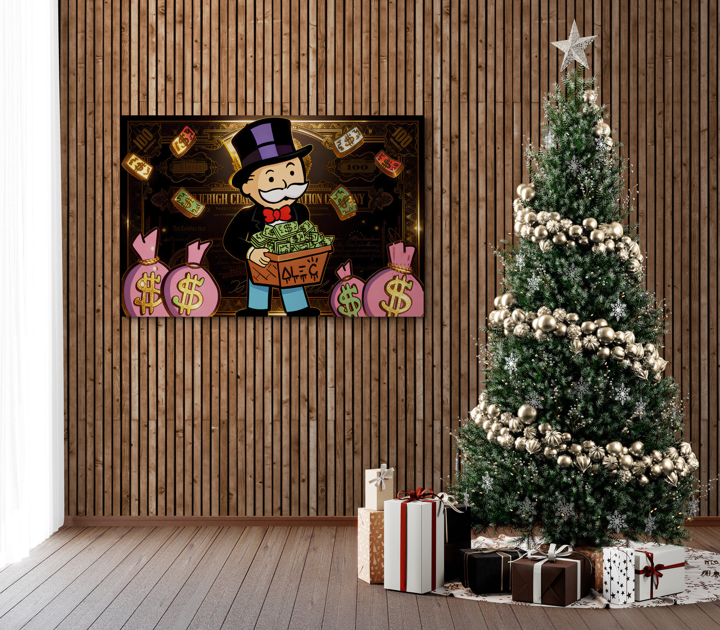 Alec Monopoly Street Canvas Graffiti Money Bag Car Wall Art Luxury Money Wall Art Canvas Wealth & Success Artwork Modern Office Decor