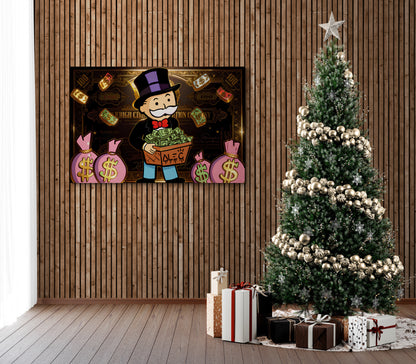 Alec Monopoly Street Canvas Graffiti Money Bag Car Wall Art Luxury Money Wall Art Canvas Wealth & Success Artwork Modern Office Decor