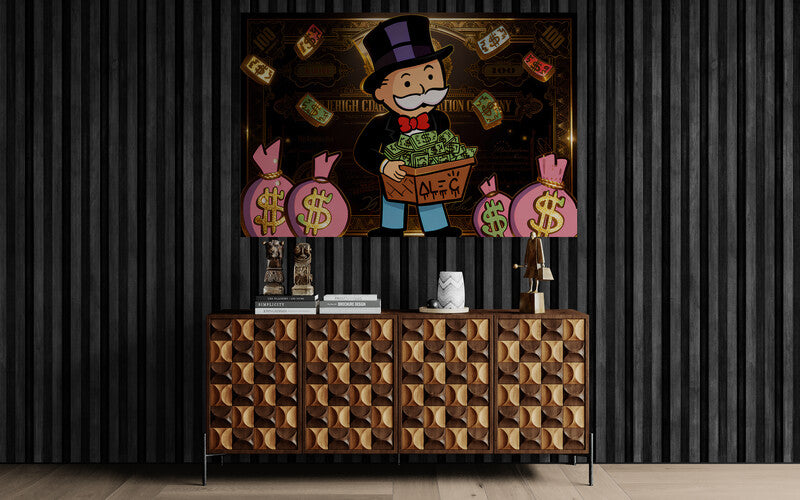 Alec Monopoly Street Canvas Graffiti Money Bag Car Wall Art Luxury Money Wall Art Canvas Wealth & Success Artwork Modern Office Decor