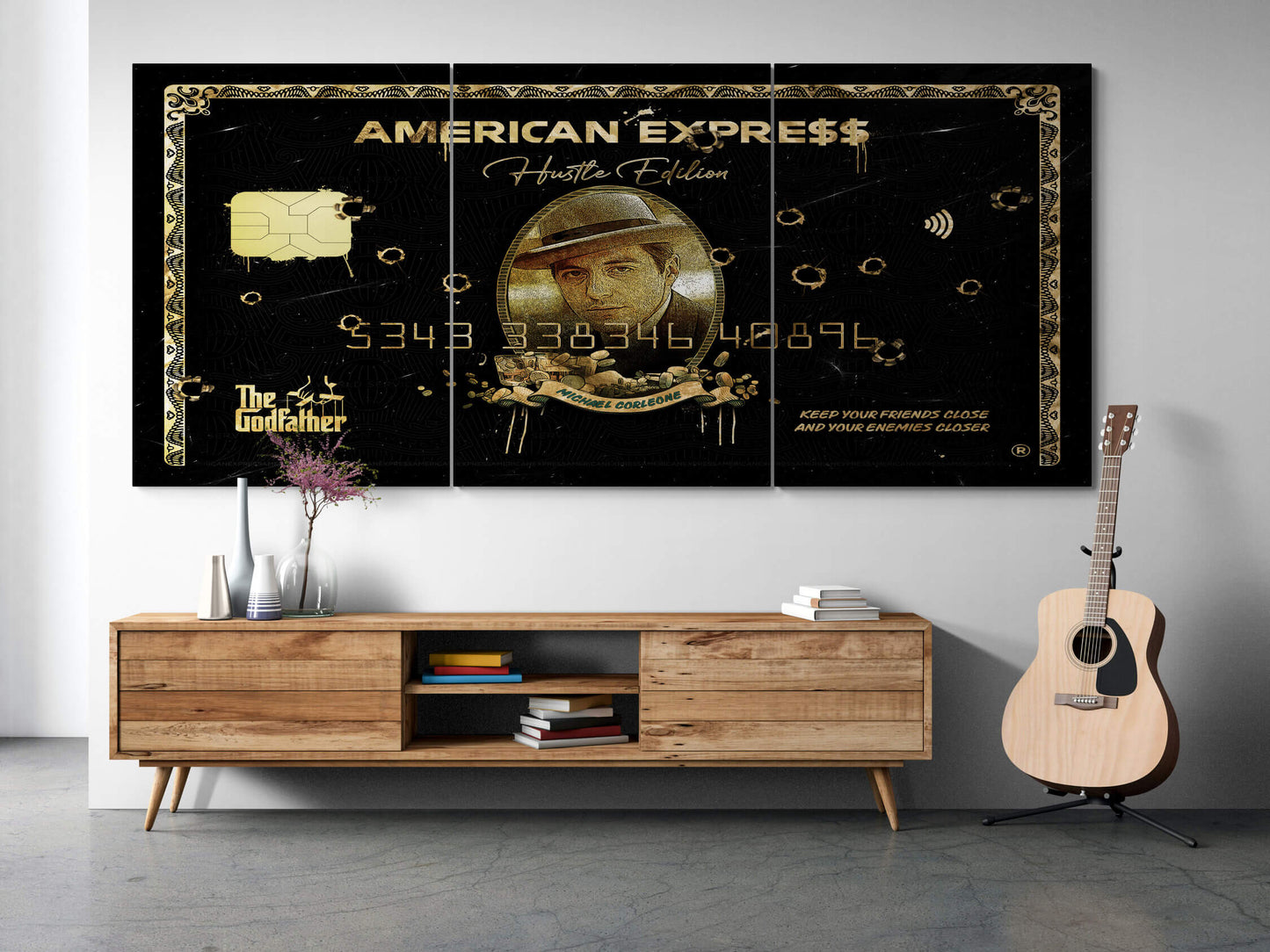 Set of 3 Michael Corleone Wall Art, The Godfather Large  Canvas The Gangster Poster, American Express Gold Print