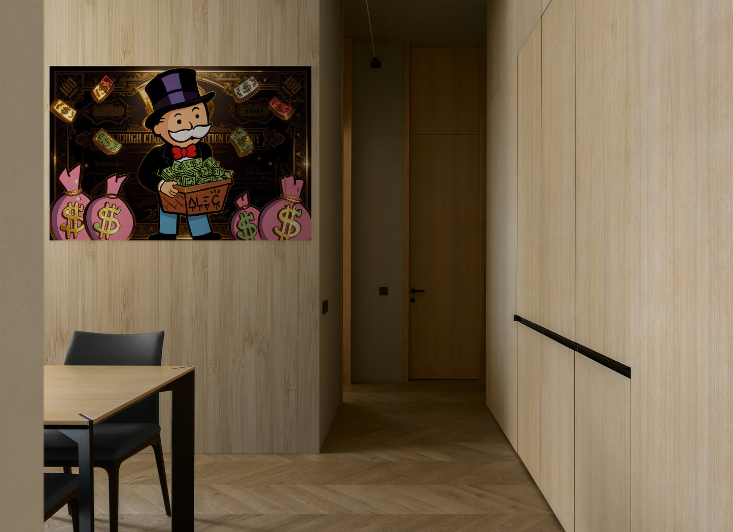 Alec Monopoly Street Canvas Graffiti Money Bag Car Wall Art Luxury Money Wall Art Canvas Wealth & Success Artwork Modern Office Decor