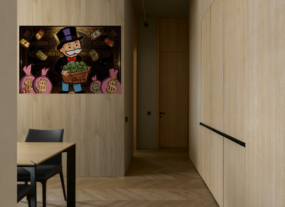 Alec Monopoly Street Canvas Graffiti Money Bag Car Wall Art Luxury Money Wall Art Canvas Wealth & Success Artwork Modern Office Decor