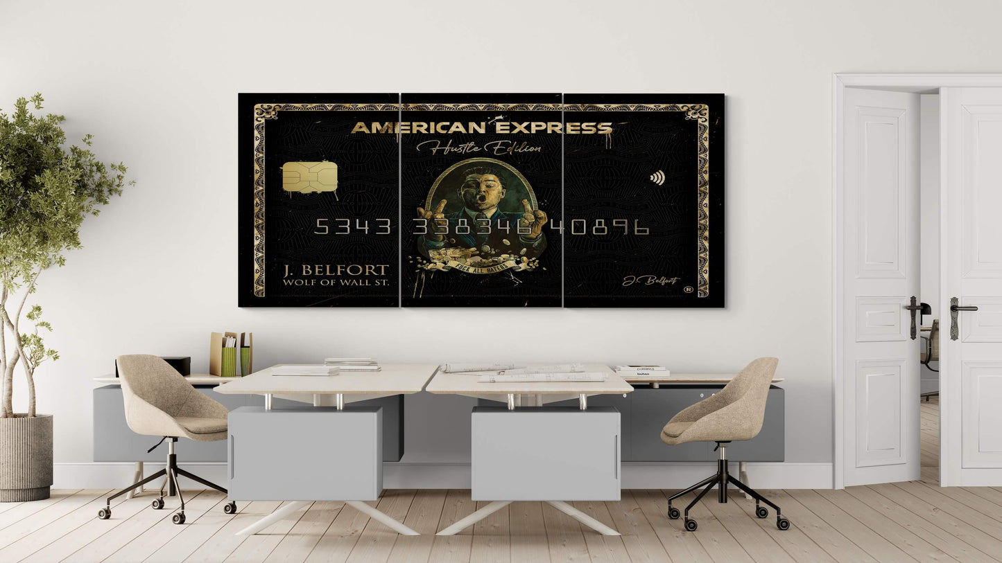 Set of 3 Leonardo DiCaprio "Wolf of Wall Street" Jordan Belfort Canvas Prints - American Express Gold Amex Motivational Wall Art Poster, Iconic Movie Entrepreneur Decor for Home Office Gym Dorm Man Cave