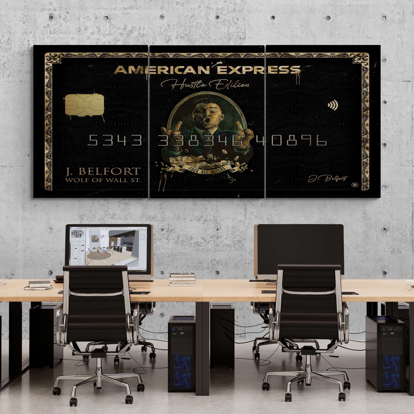 Set of 3 Leonardo DiCaprio "Wolf of Wall Street" Jordan Belfort Canvas Prints - American Express Gold Amex Motivational Wall Art Poster, Iconic Movie Entrepreneur Decor for Home Office Gym Dorm Man Cave
