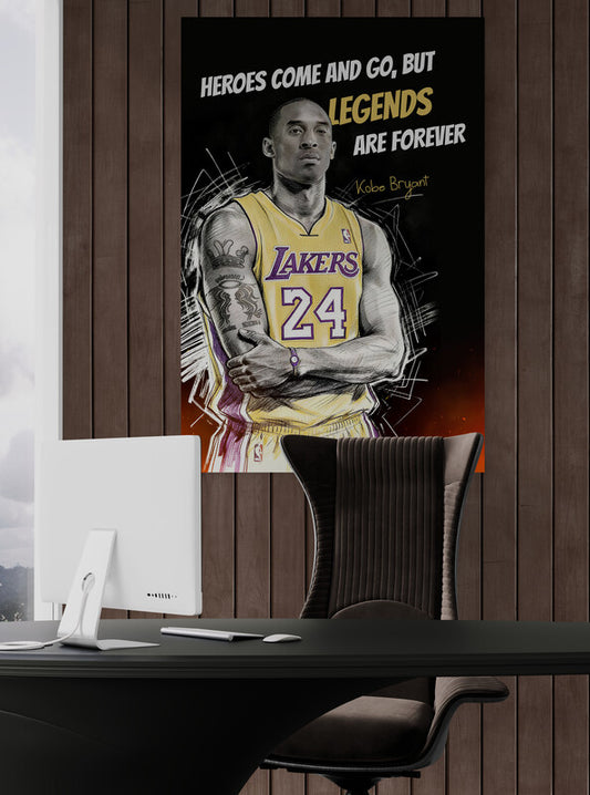Kobe Bryant Mamba Mentality Motivation Wall Art Basketball Legends Are Forever Quote Poster Black and White Canvas Gym Office Decor