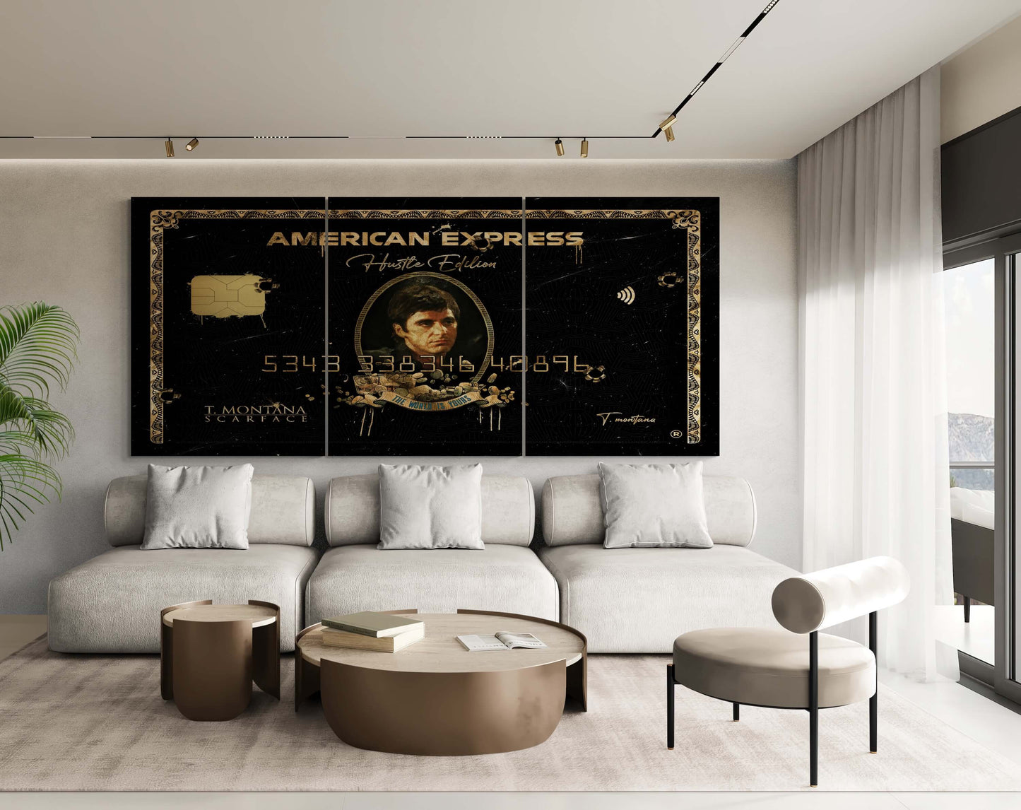 Set of 3 Tony Montana "Scarface" Canvas Prints - American Express Gold Amex Motivational Wall Art Poster, Iconic Movie Entrepreneur Decor for Home Office Gym Dorm Man Cave