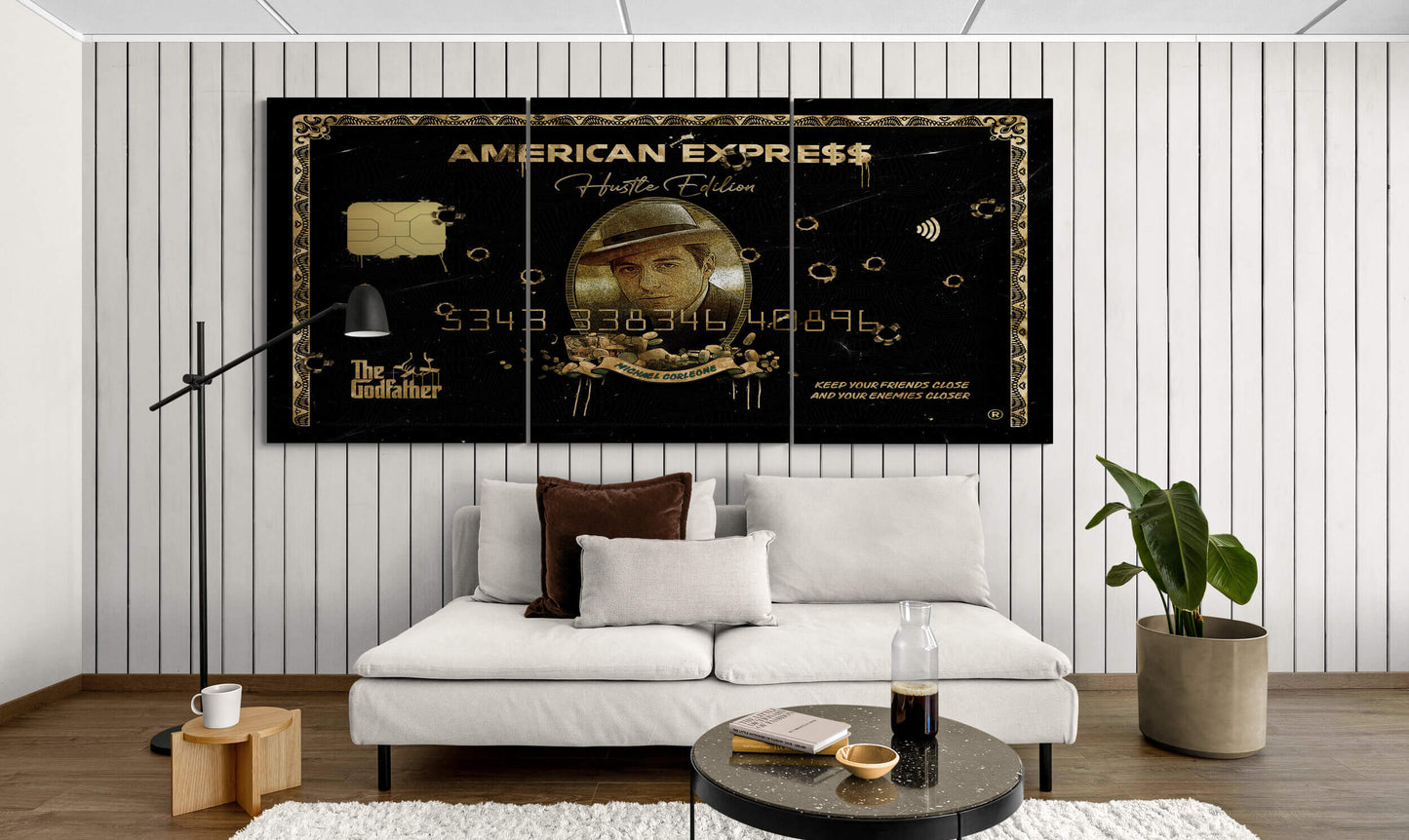 Set of 3 Michael Corleone Wall Art, The Godfather Large  Canvas The Gangster Poster, American Express Gold Print