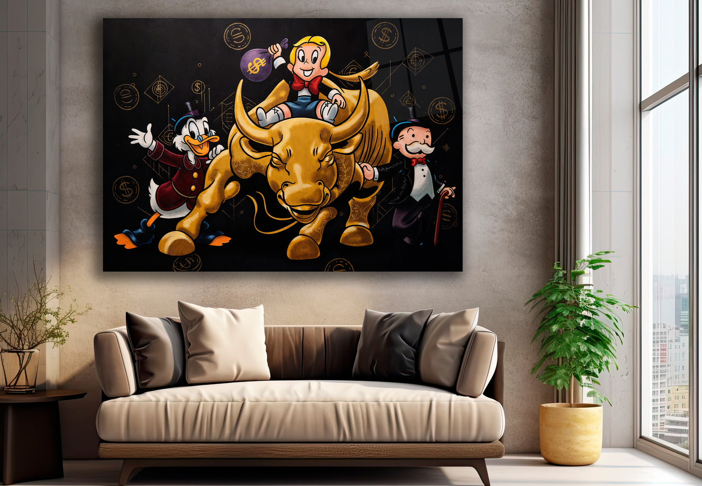 Alec Monopoly Gold Trading Bull Luxury Trading Wall Art, Modern Money Print Canvas, Office Wall Decor