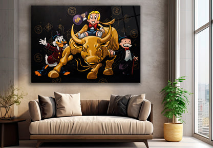 Alec Monopoly Gold Trading Bull Luxury Trading Wall Art, Modern Money Print Canvas, Office Wall Decor