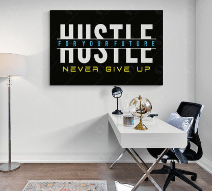 Hustle Humble Home Office Decor Work Hard Smart Motivational Entrepreneur Canvas Never Give Up Work Hard for Your Future Quote Canvas