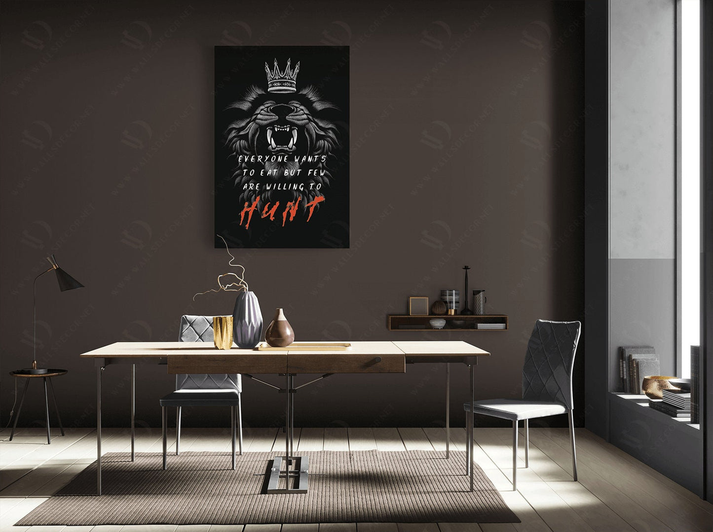 Lion Motivational Quote Canvas - Hunter Canvas - "Never Give Up" Motivational Quote for Home Office Wall Decor - The Lion King Head Art