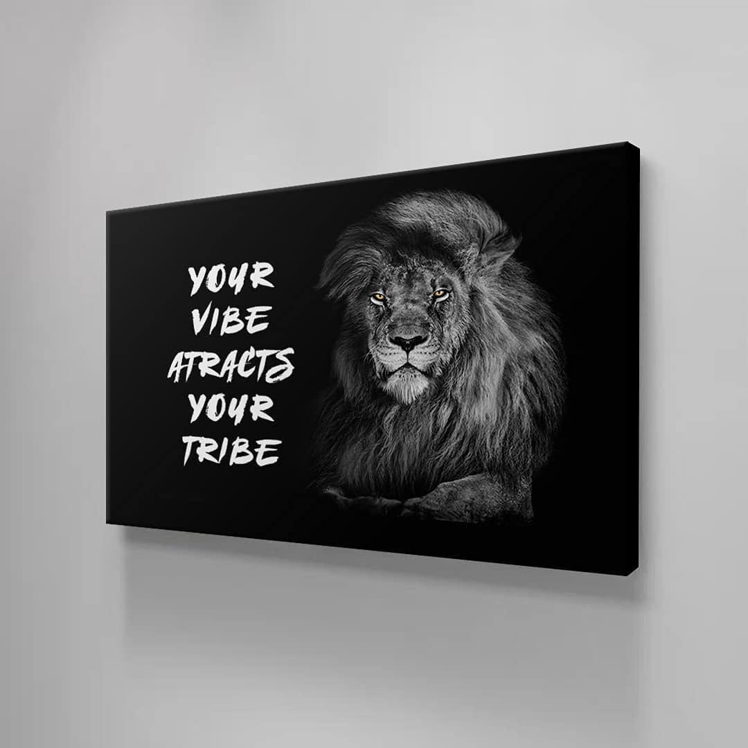 Wild Lion Motivational Quote Art - Posters and Prints on Canvas - "Your Vibe Attracts Your Tribe" Quote Art - Bet on Yourself Success Print