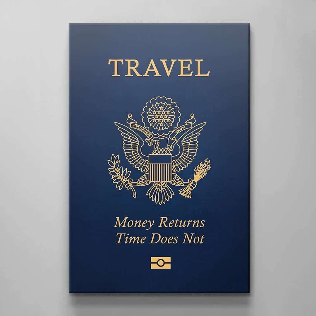 Travel American Passport Wall Art - Canvas Prints - Traveler Motivational Decor - Blue Modern Design Art - High Quality Home Wall Decor