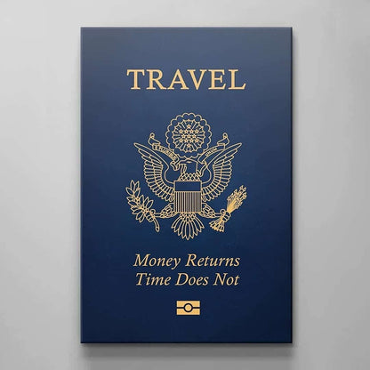 Travel American Passport Wall Art - Canvas Prints - Traveler Motivational Decor - Blue Modern Design Art - High Quality Home Wall Decor