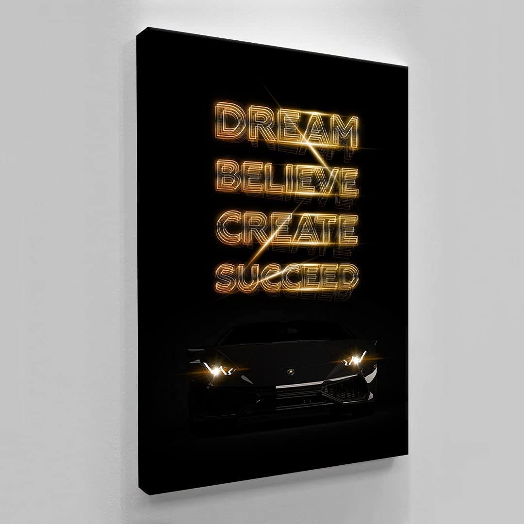 Lamborghini Motivational Wall Art Canvas Print Office Decor Entrepreneur Inspirational Quote Dream Believe Create Succeed Sport Car Poster