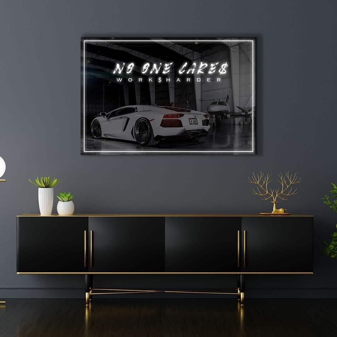 Lamborghini Motivational Wall Art Canvas Print Office Decor Inspirational Quote Hard Worker Gets the Plane Lambo Sport Car Poster