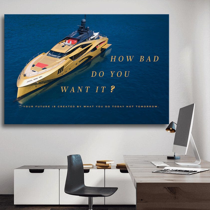 Luxury Yacht Motivational Wall Art Canvas Print Office Decor Entrepreneur Inspirational Quote Success Business Poster Gold Yacht Ocean