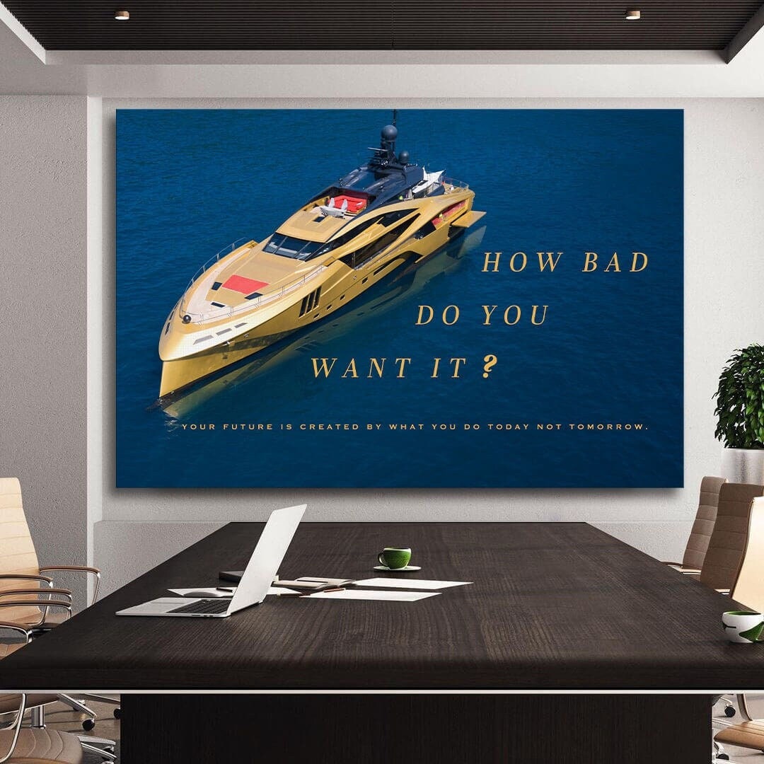 Luxury Yacht Motivational Wall Art Canvas Print Office Decor Entrepreneur Inspirational Quote Success Business Poster Gold Yacht Ocean