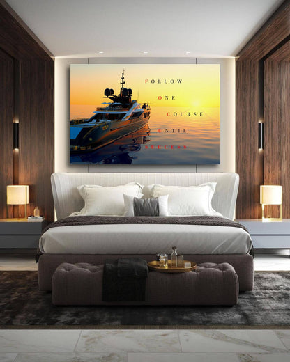 Luxury Yacht Motivational Wall Art Canvas Print Office Decor Entrepreneur Inspirational Quote Success Business Poster Sunset Ocean