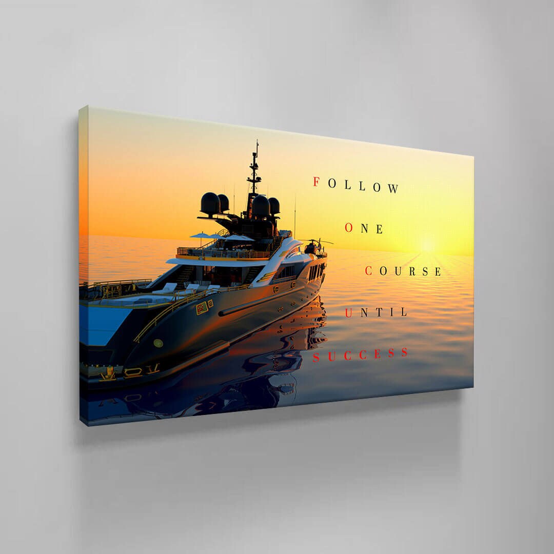 Luxury Yacht Motivational Wall Art Canvas Print Office Decor Entrepreneur Inspirational Quote Success Business Poster Sunset Ocean