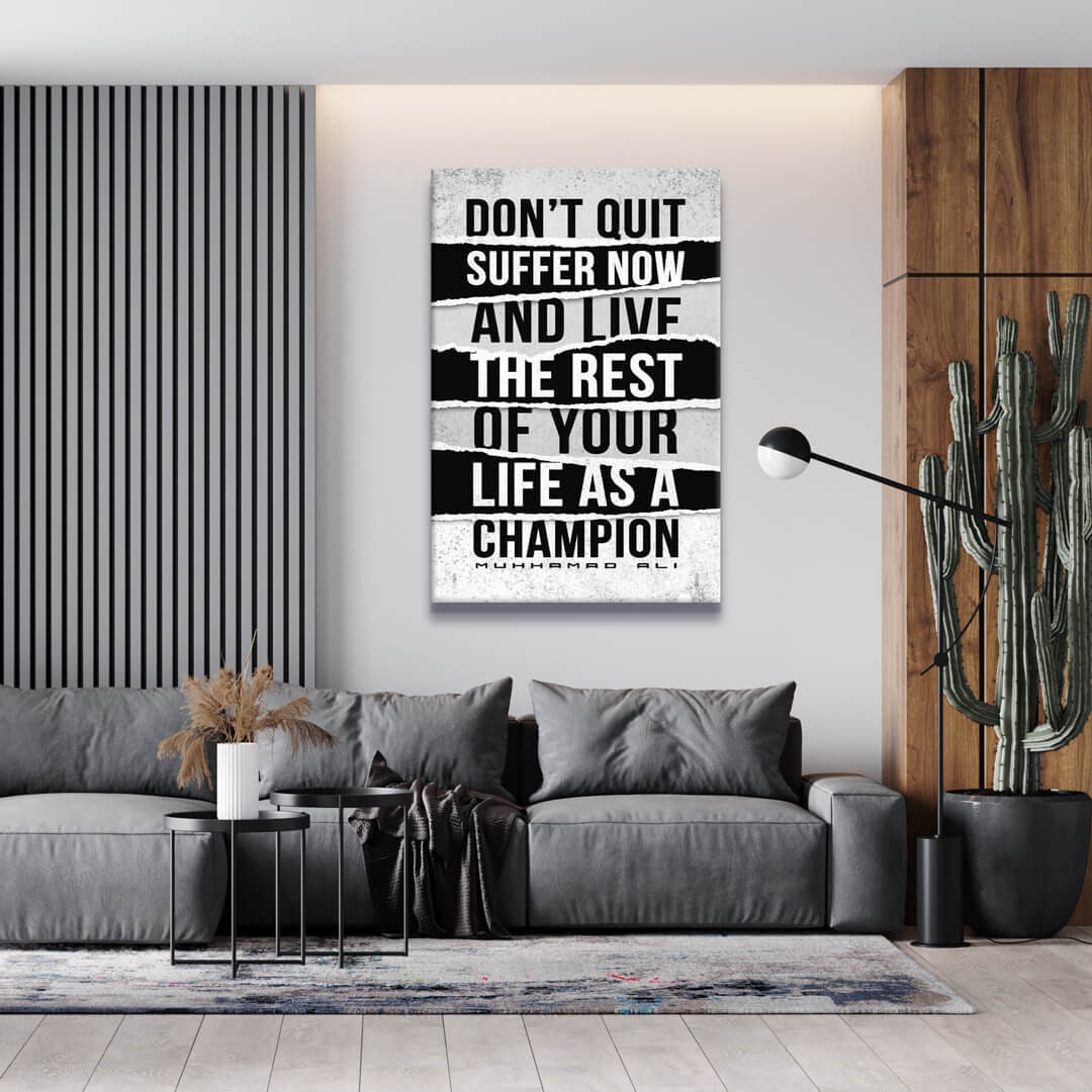 Motivational Canvas Art Muhammad Ali Don't Quit Boxing Quote Inspirational Wall Art Framed Canvas Poster Print Home Office Champion Quote