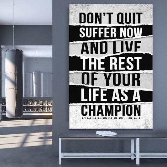 Motivational Canvas Art Muhammad Ali Don't Quit Boxing Quote Inspirational Wall Art Framed Canvas Poster Print Home Office Champion Quote