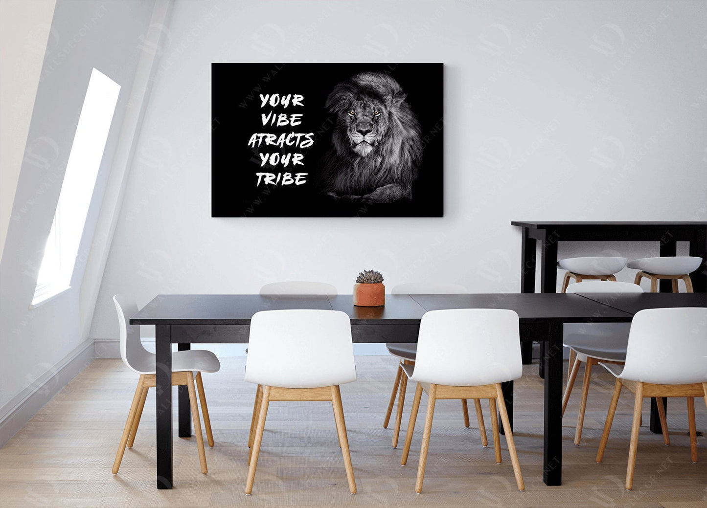 Wild Lion Motivational Quote Art - Posters and Prints on Canvas - "Your Vibe Attracts Your Tribe" Quote Art - Bet on Yourself Success Print