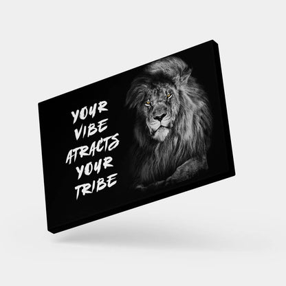 Wild Lion Motivational Quote Art - Posters and Prints on Canvas - "Your Vibe Attracts Your Tribe" Quote Art - Bet on Yourself Success Print