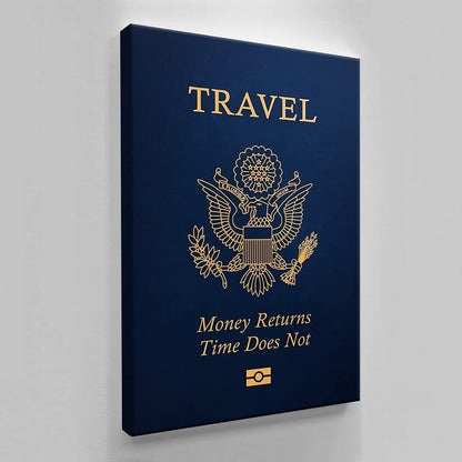 Travel American Passport Wall Art - Canvas Prints - Traveler Motivational Decor - Blue Modern Design Art - High Quality Home Wall Decor