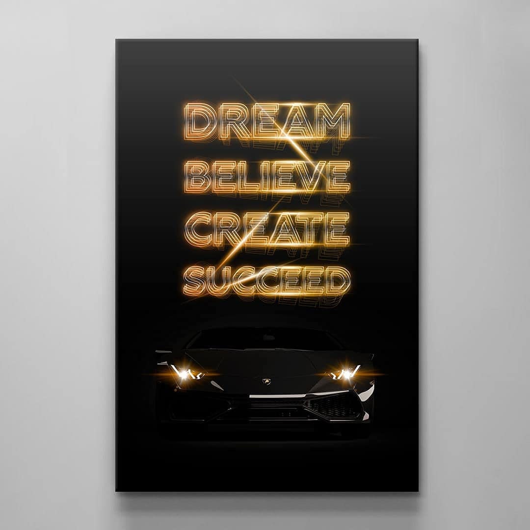 Lamborghini Motivational Wall Art Canvas Print Office Decor Entrepreneur Inspirational Quote Dream Believe Create Succeed Sport Car Poster