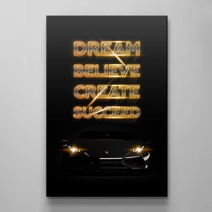 Lamborghini Motivational Wall Art Canvas Print Office Decor Entrepreneur Inspirational Quote Dream Believe Create Succeed Sport Car Poster