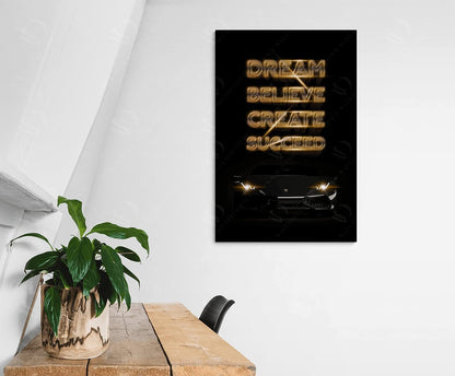 Lamborghini Motivational Wall Art Canvas Print Office Decor Entrepreneur Inspirational Quote Dream Believe Create Succeed Sport Car Poster