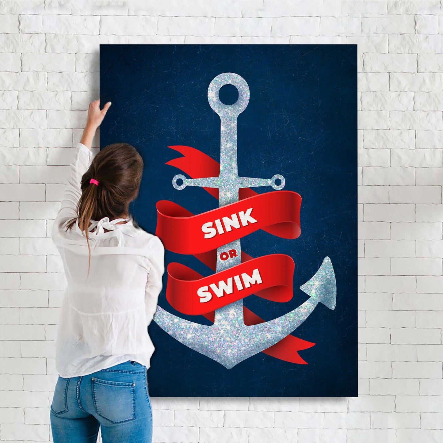 Sink or Swim Canvas Art High Quality Diamonds Motivational Entrepreneur Art for Home and Office Ocean Design Anchor Quote Poster Art