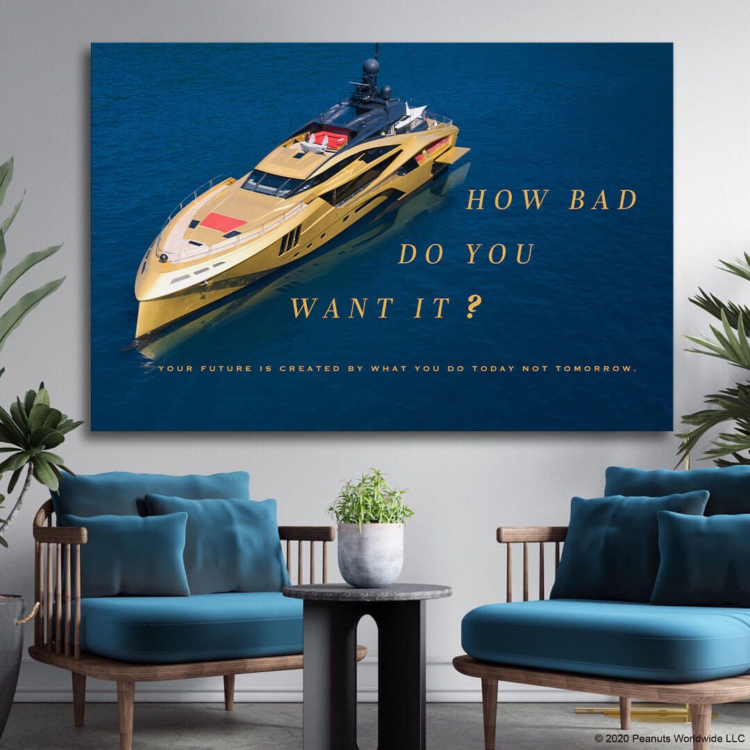 Luxury Yacht Motivational Wall Art Canvas Print Office Decor Entrepreneur Inspirational Quote Success Business Poster Gold Yacht Ocean