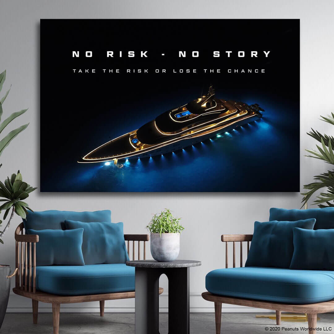 Luxury Yacht Motivational Wall Art Canvas Print Office Decor Entrepreneur Inspirational Quote Success Business Poster No Risk No Story