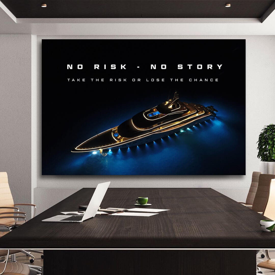 Luxury Yacht Motivational Wall Art Canvas Print Office Decor Entrepreneur Inspirational Quote Success Business Poster No Risk No Story