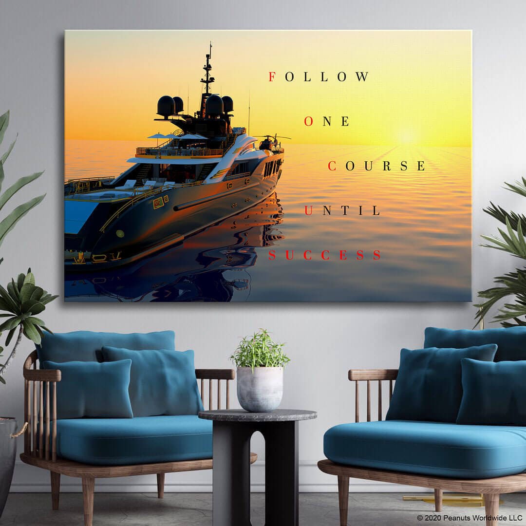 Luxury Yacht Motivational Wall Art Canvas Print Office Decor Entrepreneur Inspirational Quote Success Business Poster Sunset Ocean