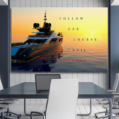 Luxury Yacht Motivational Wall Art Canvas Print Office Decor Entrepreneur Inspirational Quote Success Business Poster Sunset Ocean