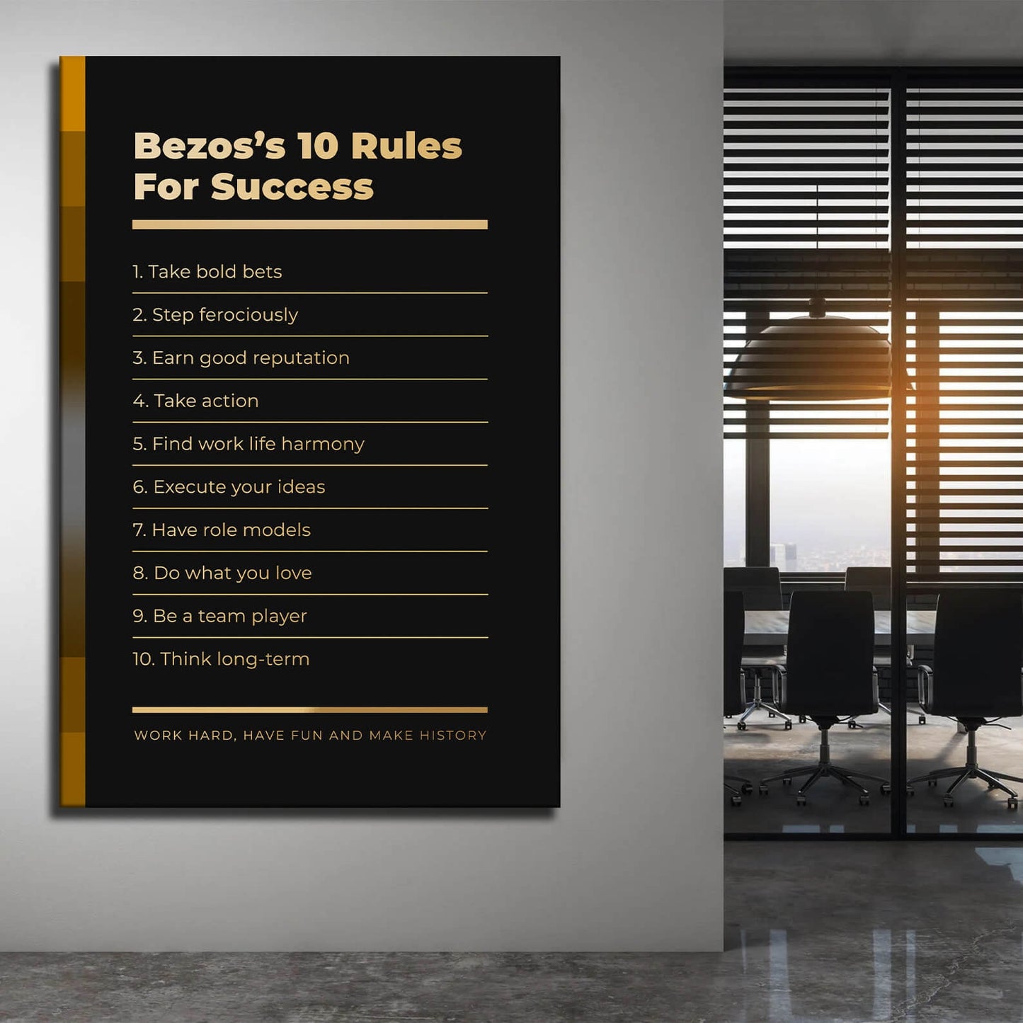 Motivational office decor canvas print inspirational SUCCESS art Jeff Bezos 10 rules for SUCCESS entrepreneur wall decor living room poster