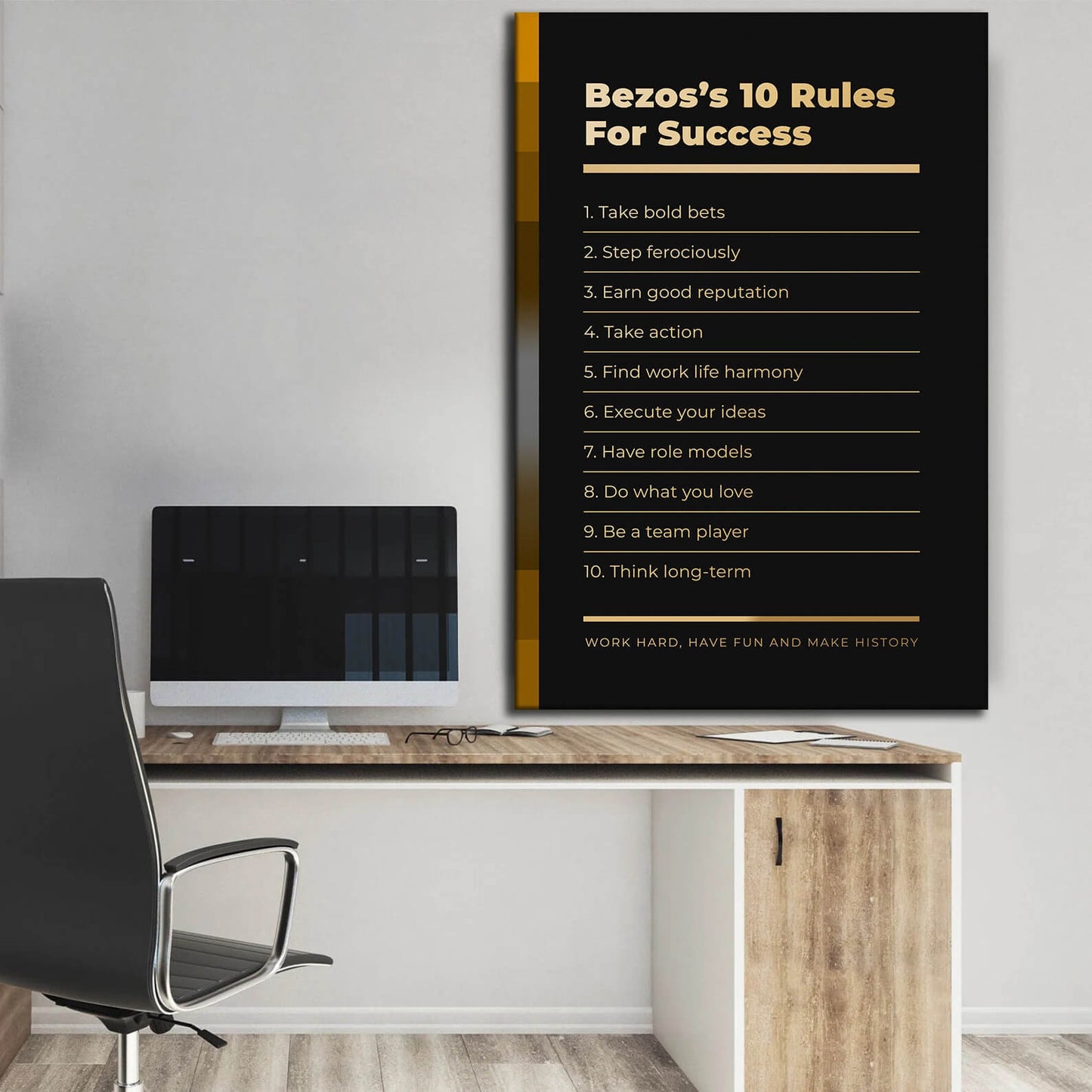 Motivational office decor canvas print inspirational SUCCESS art Jeff Bezos 10 rules for SUCCESS entrepreneur wall decor living room poster